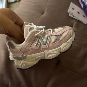 New Balance Kids' Pink and Cream Sneakers